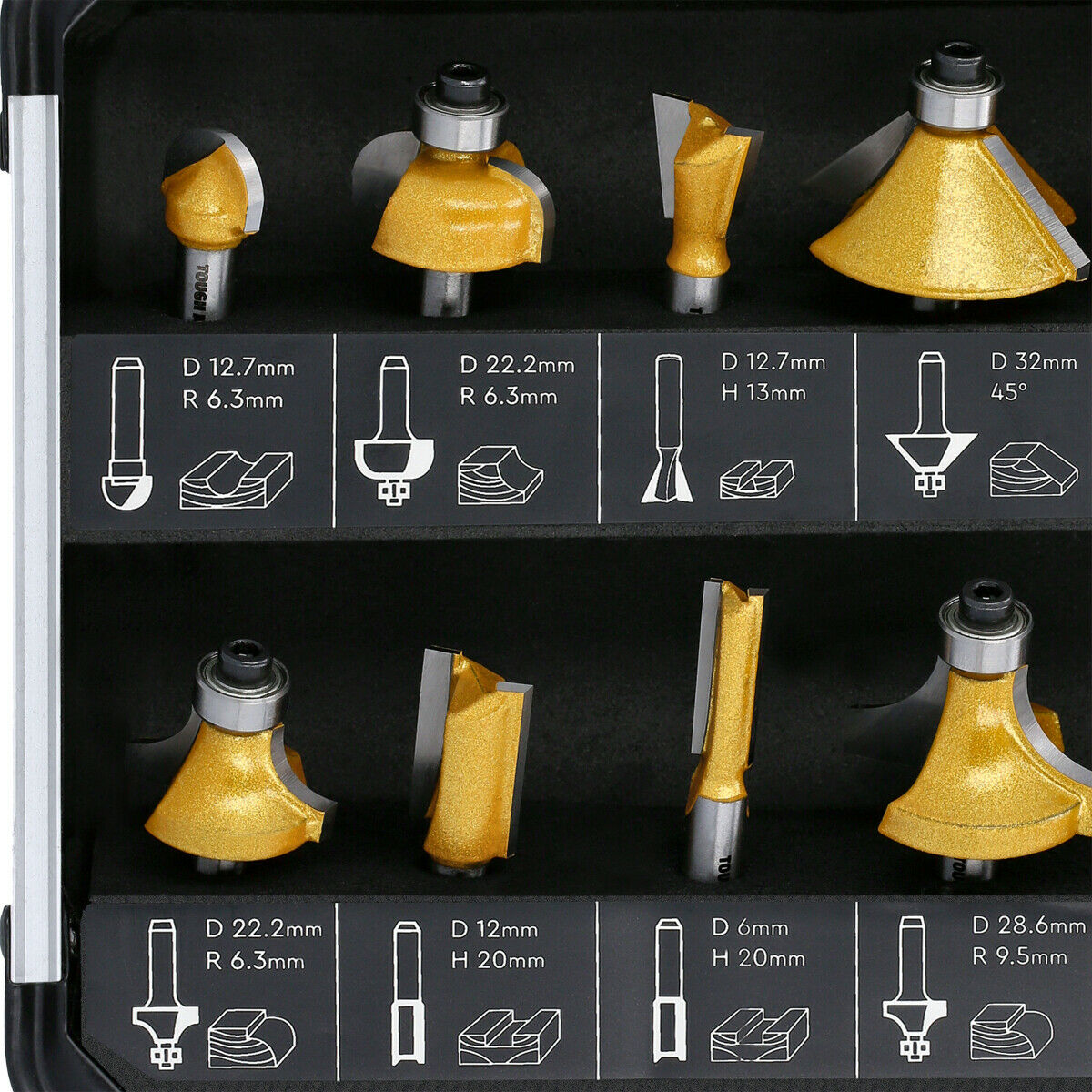 Milling bit set carbon steel, for wood Tough Master TM-RB12A