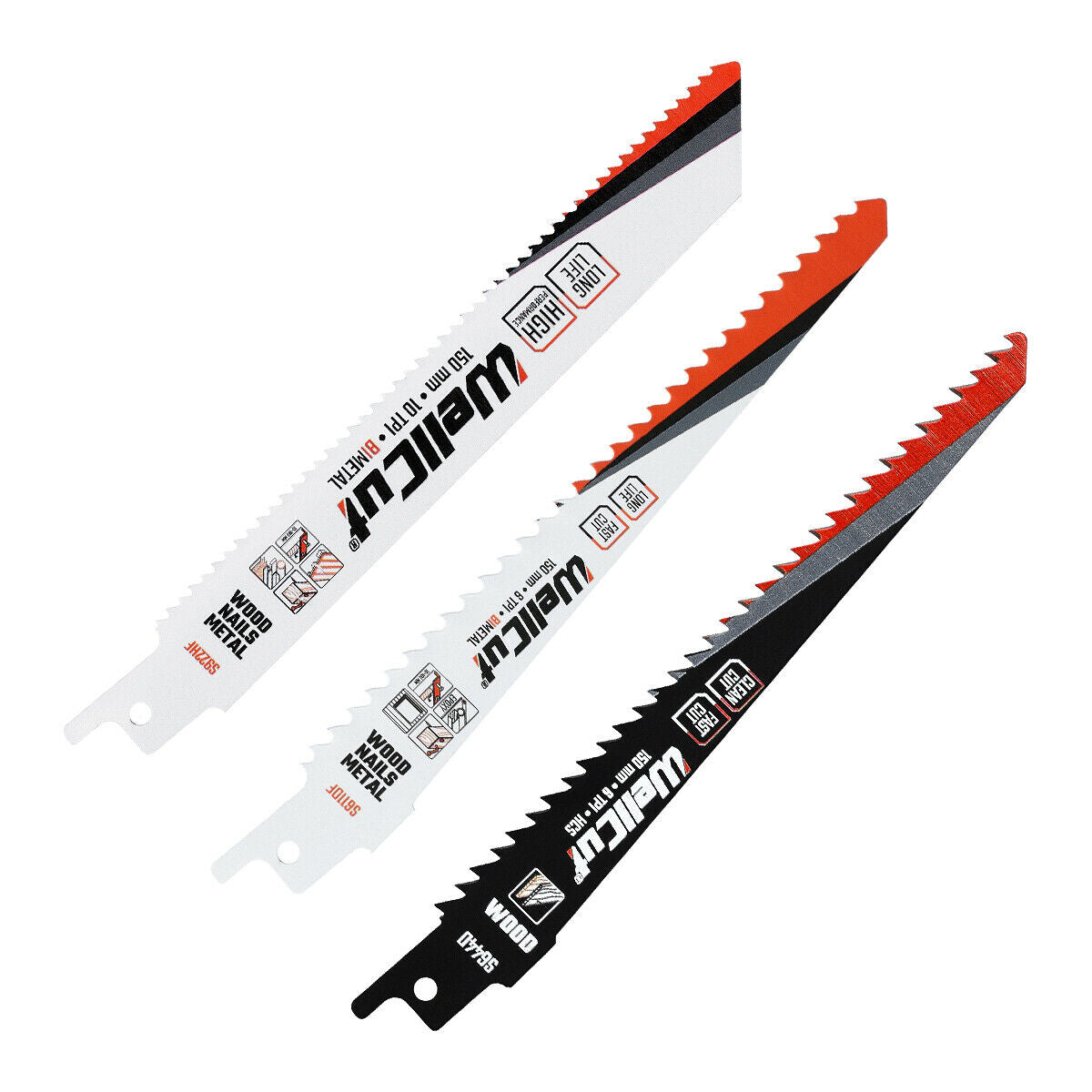 5 pcs. reciprocating saw blades for wood and metal suitable for Bosch, Dewalt and Makita tools. WellCut WC-RB5