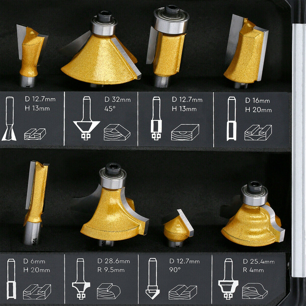 Milling bit set carbon steel, for wood Tough Master TM-RB12A