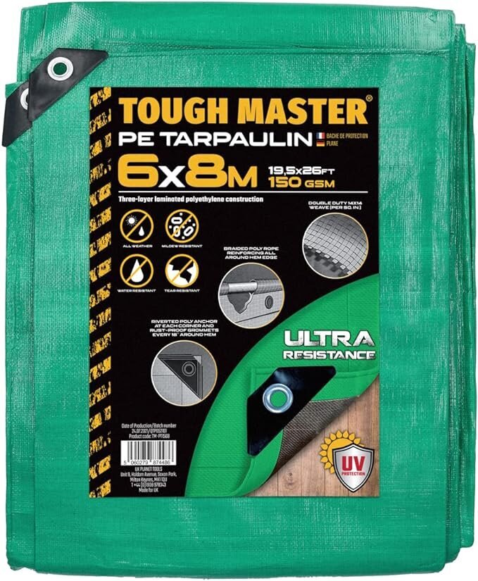 Reinforced garden Tarpaulin, tarpaulin 150gsm±3% Tough Master in various sizes from 2 to 15m