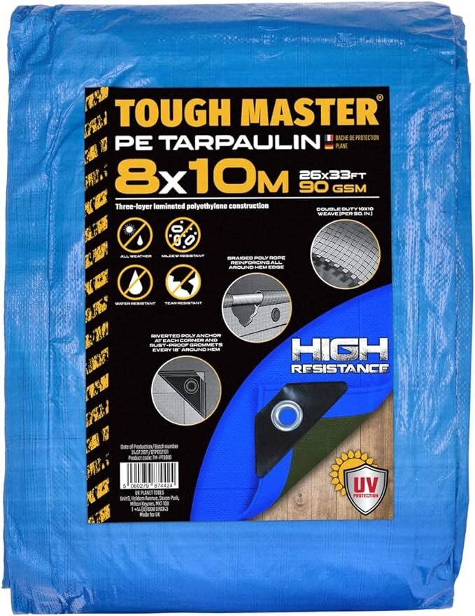 Reinforced garden Tarpaulin, tarpaulin 90gsm±3% Tough Master in various sizes from 2 to 15m