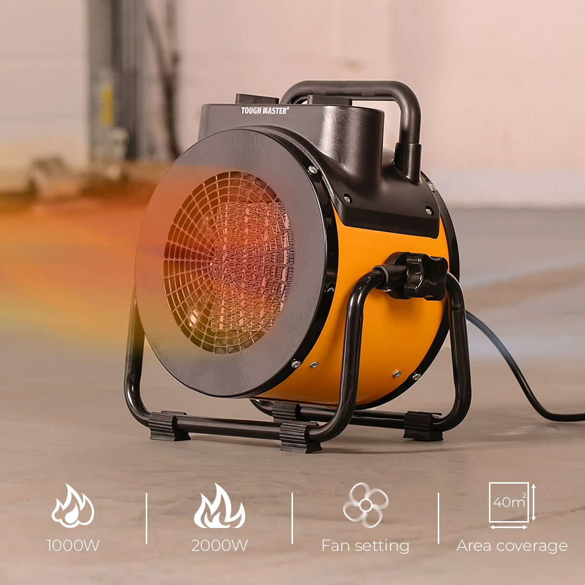2kw Keramikinis elektrinis šildytuvas dirbtuvėms ir namams Tough Master TM-CFH201N