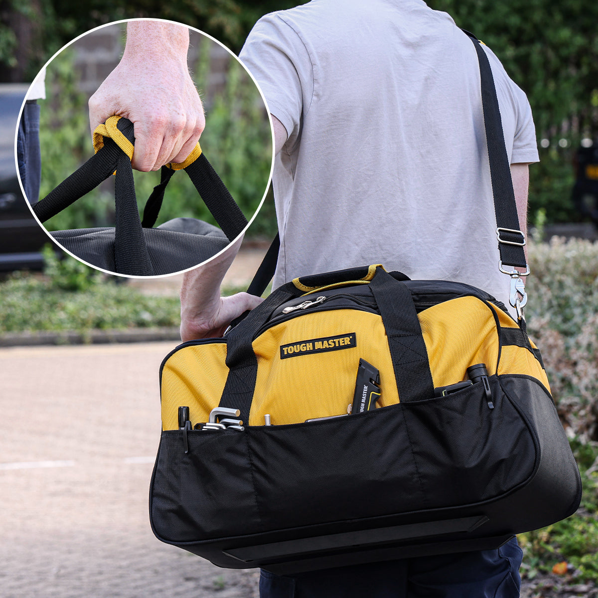 Įrankių krepšys, tašė 22colių , 7 kišenių skyriai, Su diržu nešiojimui per petį Tough Master TM-TB04422