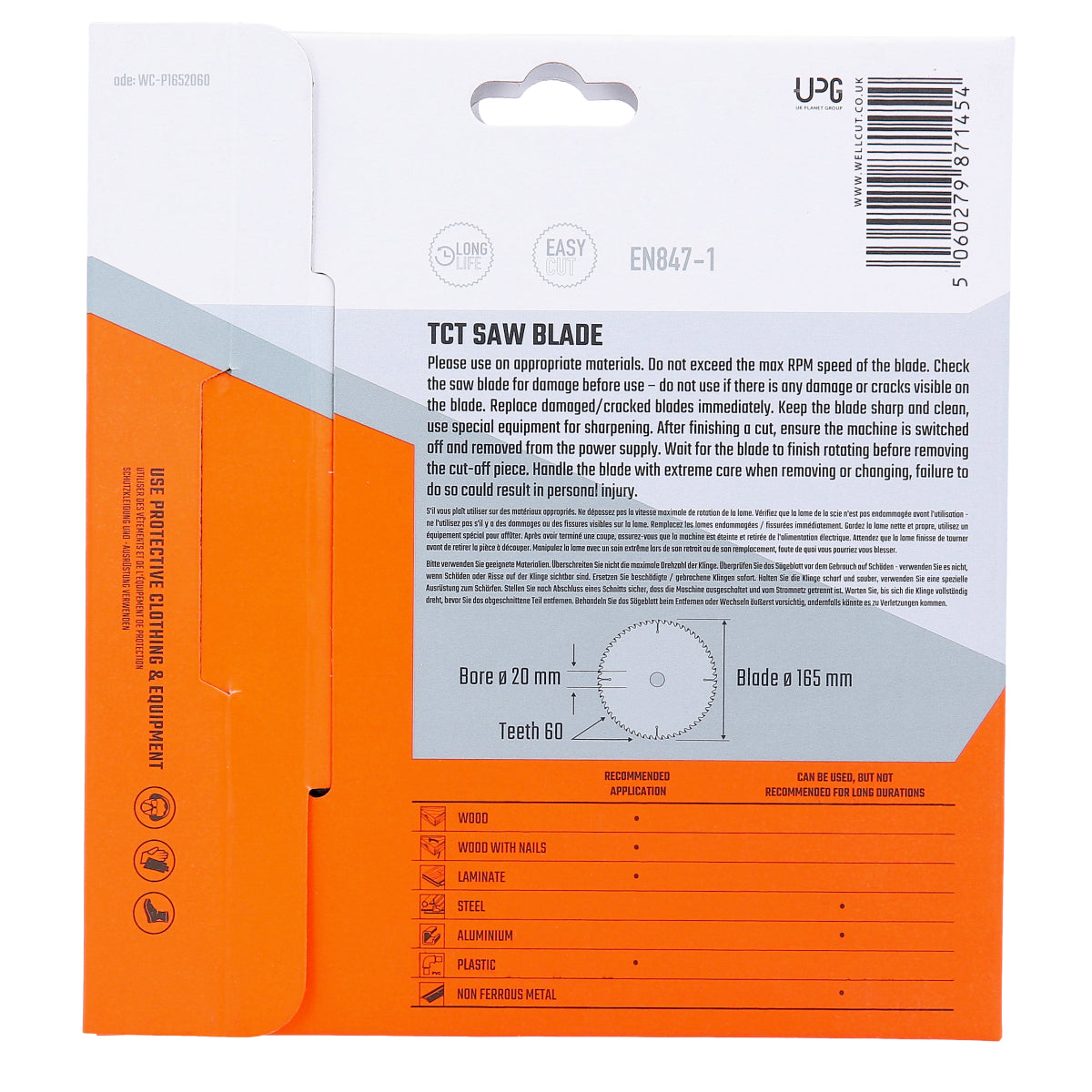 Circular saw blade, 165x20mm 60 teeth WellCut WC-P1652060