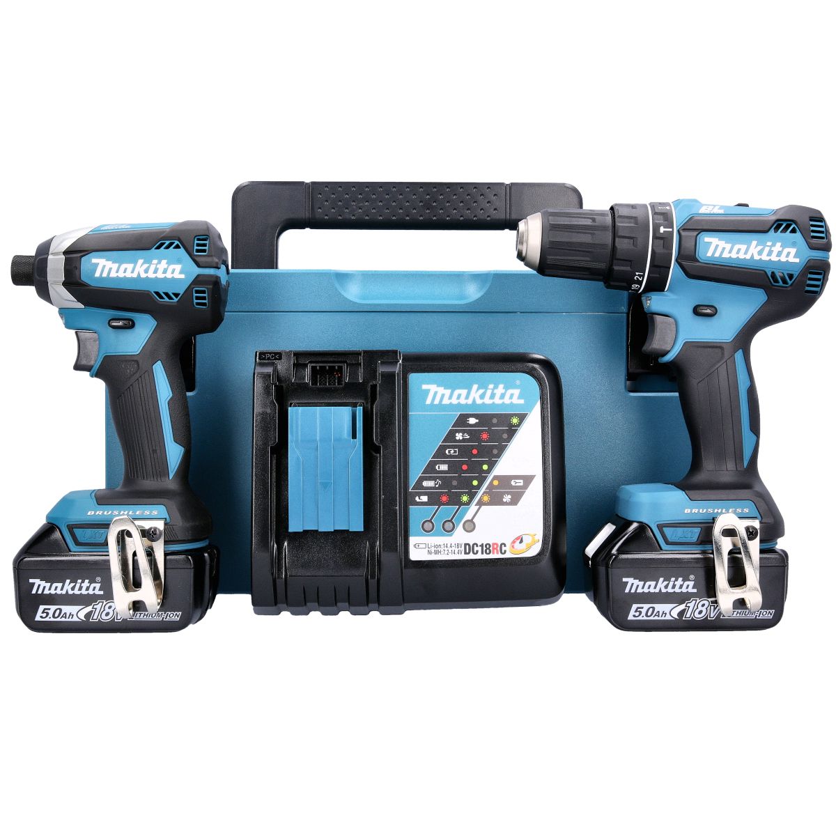 Makita DLX2283TJ 18V LXT Brushless Combi Drill & Impact Driver Twin Pack With 2 x 5.0Ah Batteries, Charger & Case