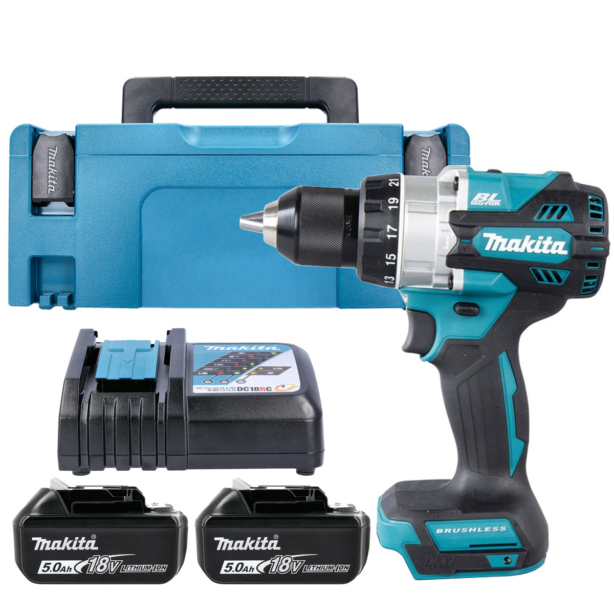Makita DHP486RTJ 18V LXT Cordless Brushless Combi Drill With 2 x 5.0ah Batteries, Charger & Case