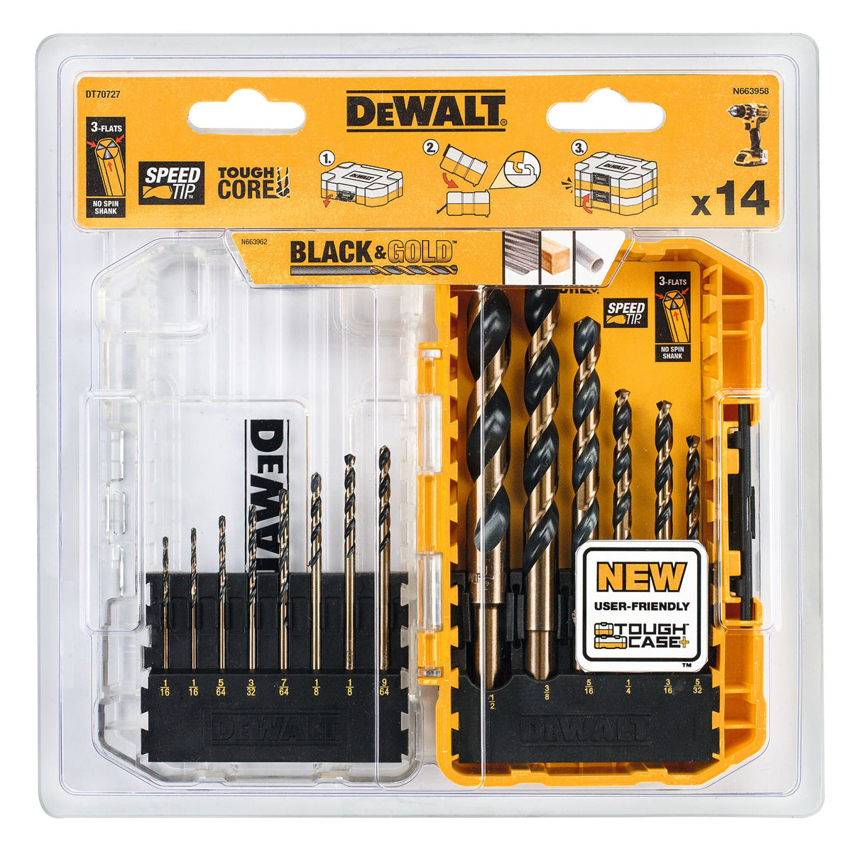 DeWalt DT70727-QZ 14 Piece Black & Gold HSS Drill Bit Set