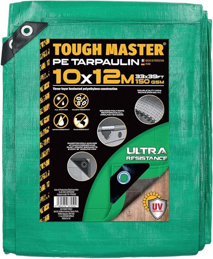 Armuotas sodo Brezentas, tentas  150gsm±3% Tough Master   įvairių dydžių nuo 2 iki 15m