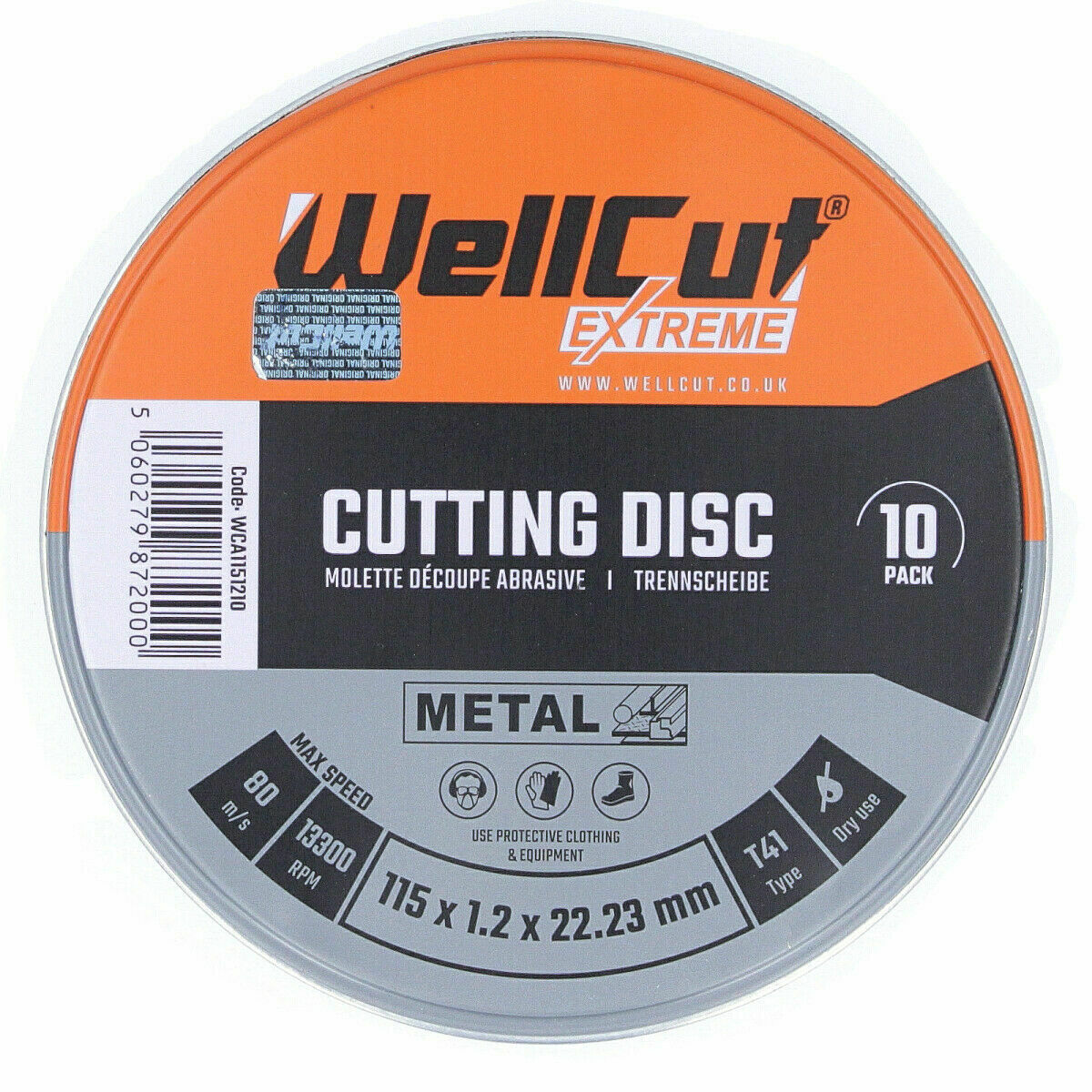 Metal cutting discs 115x1.2x22.23mm 10pcs WellCut WCA1152