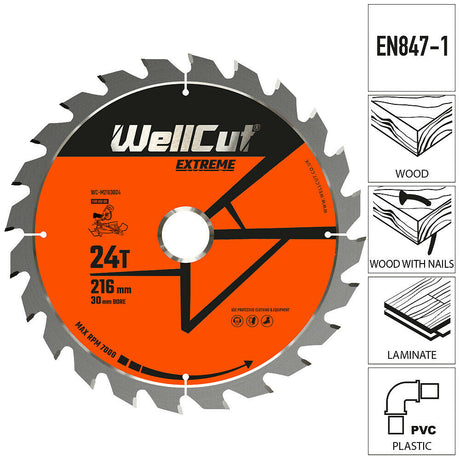 Diskinio pjūklo diskas, 216x30mm 24 dantų WellCut WC-M2163024