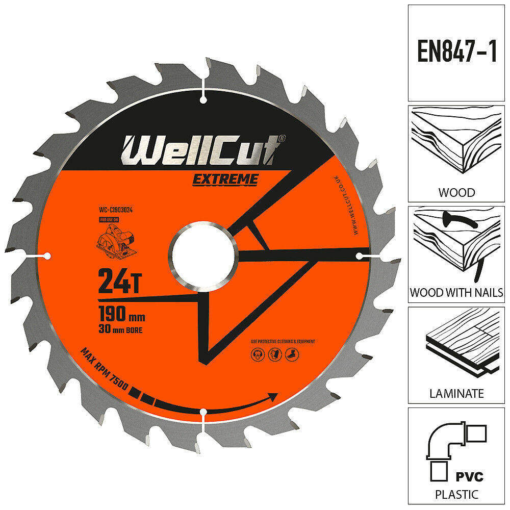 Circular saw blade, 190x30mm 24 teeth WellCut WC-C1903024