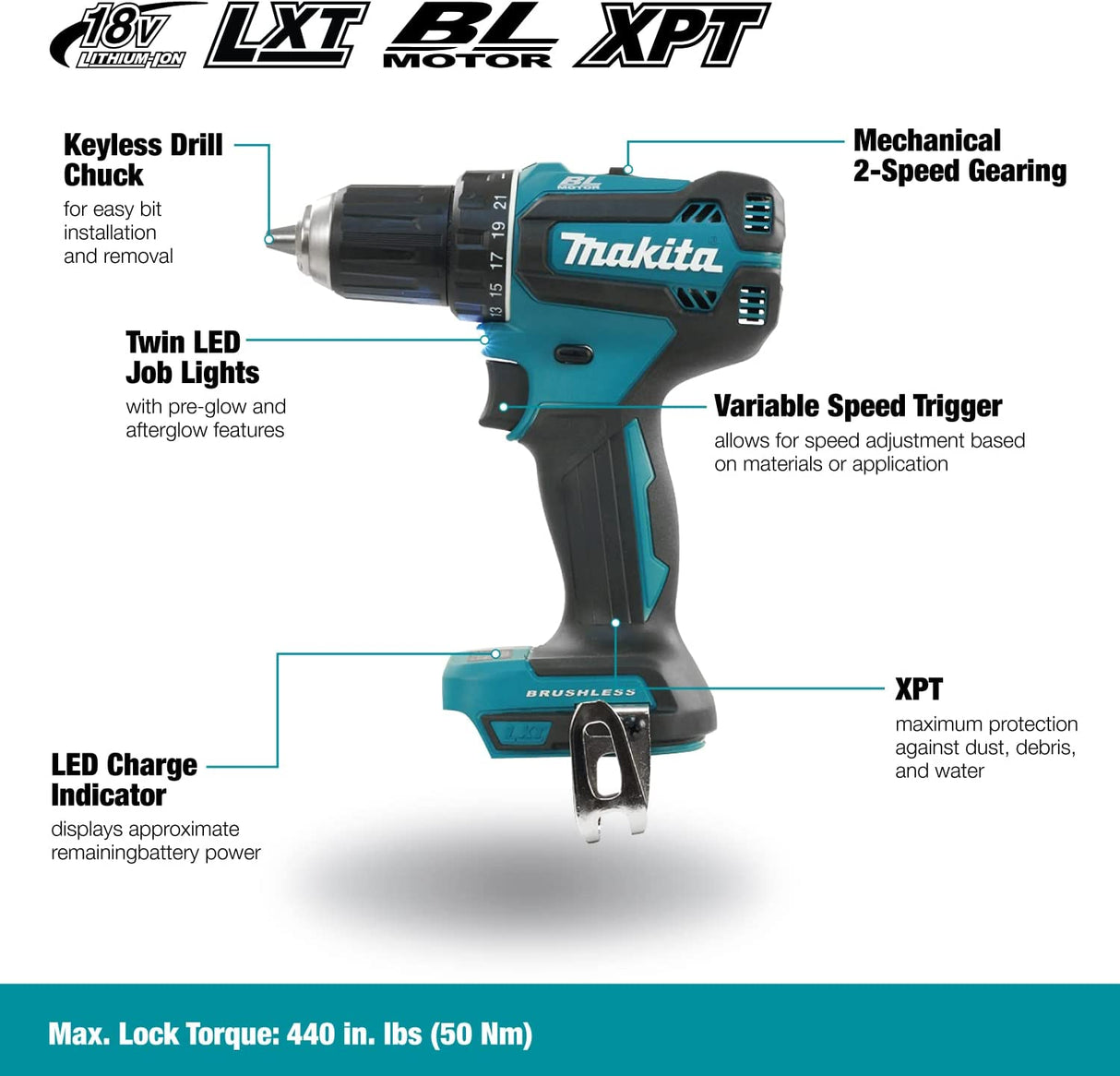 Makita  Akumuliatorinis LXT ® gręžtuvas-suktuvas  18v DDF485