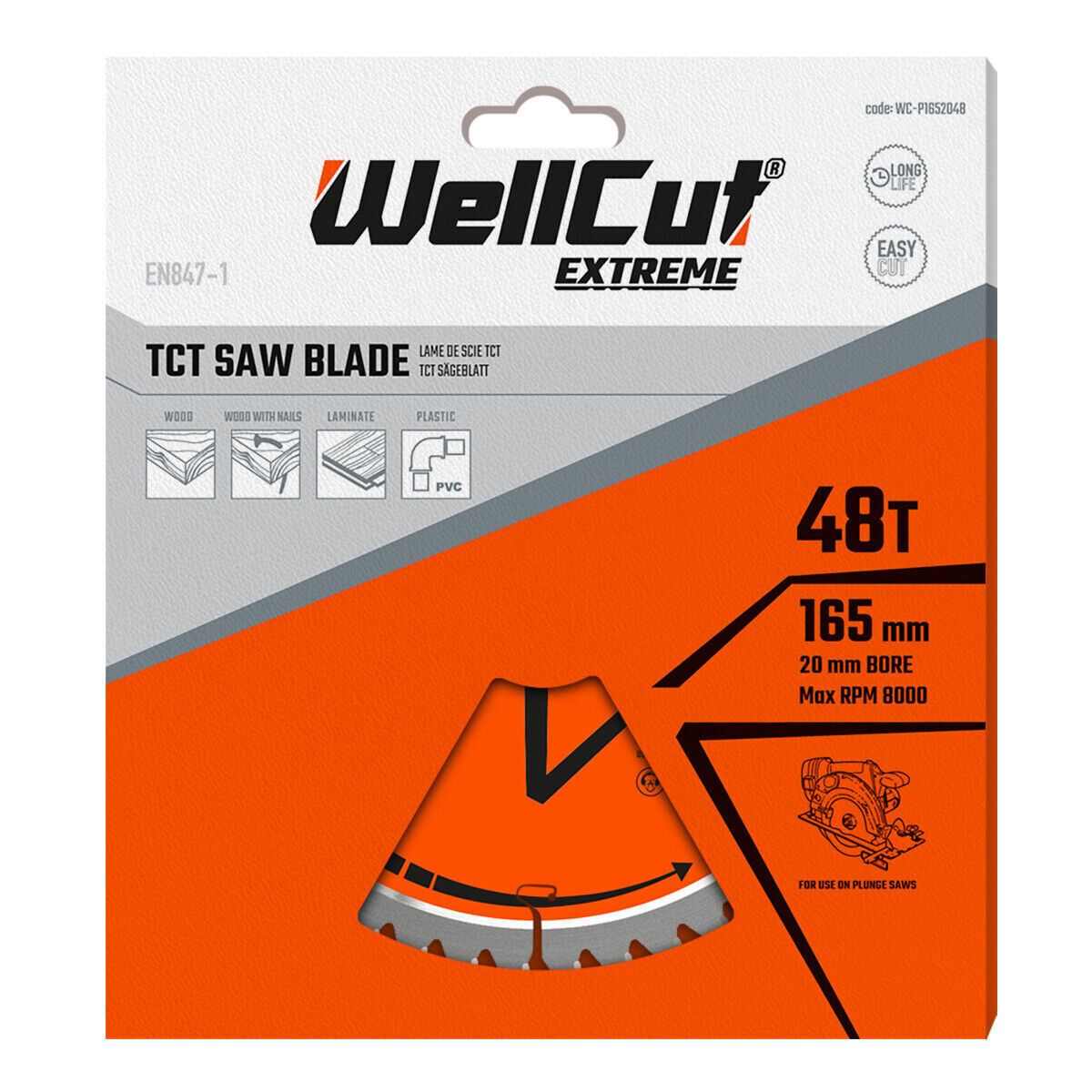 Circular saw blade, 165x20mm 48 teeth WellCut WC-P1652048