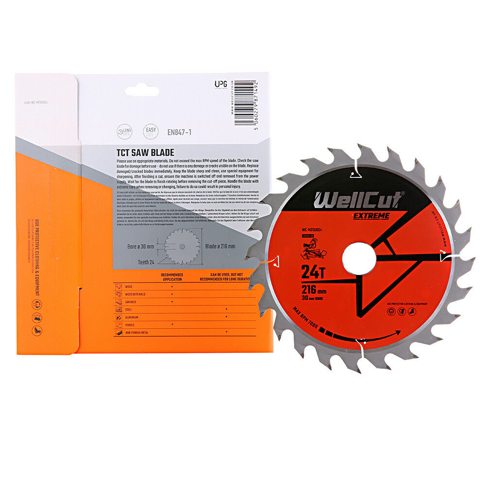 Circular saw blade, 216x30mm 24 teeth WellCut WC-M2163024