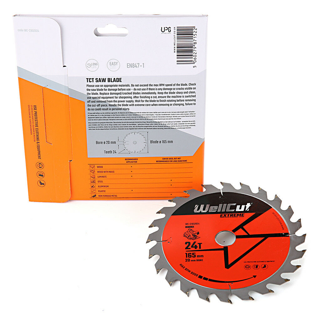 Circular saw blade, 165x20mm 24 teeth WellCut WC-C1652024