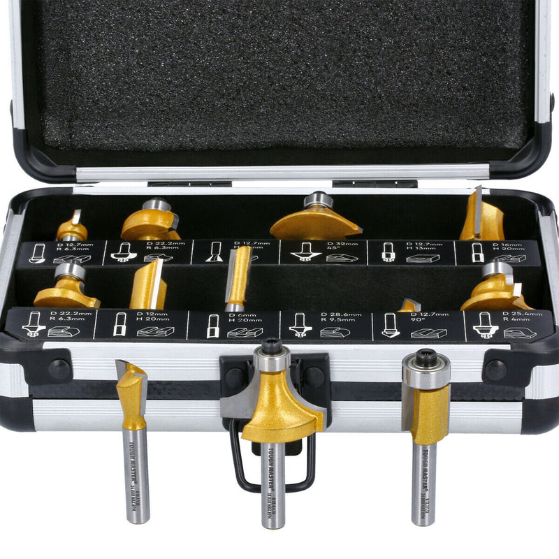TOUGH MASTER Router Bit Set Carbon Steel 1/4" Shank Woodworking Tools Kit with Allen key UK