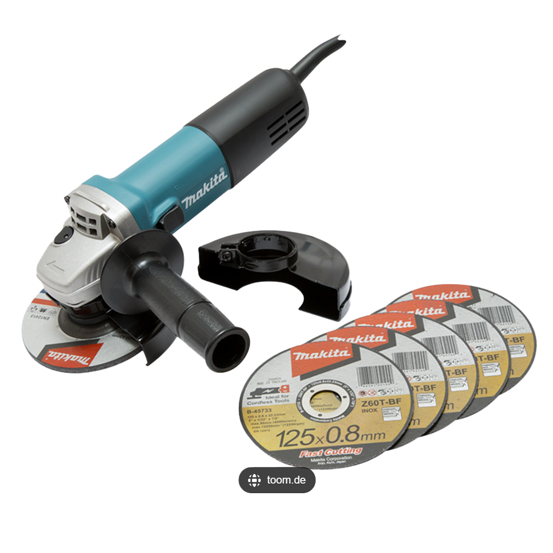 Makita Angle grinder + guard + 5 discs 9558HNR X1