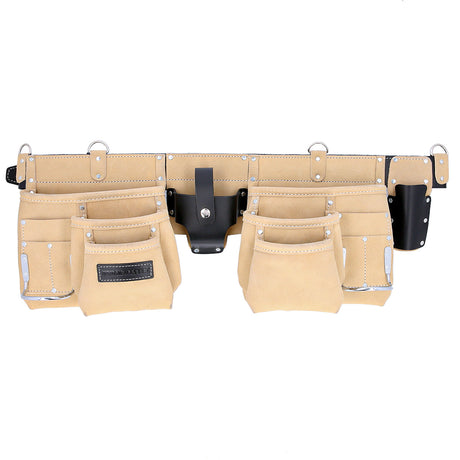 Waist Tool Belt, 12 Pockets, Leather, Hammer Holder Tough Master TM-154SP