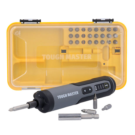 Cordless screwdriver, adjustable speeds 3.6v. Torsion bit set Tough Master TM-ESS36