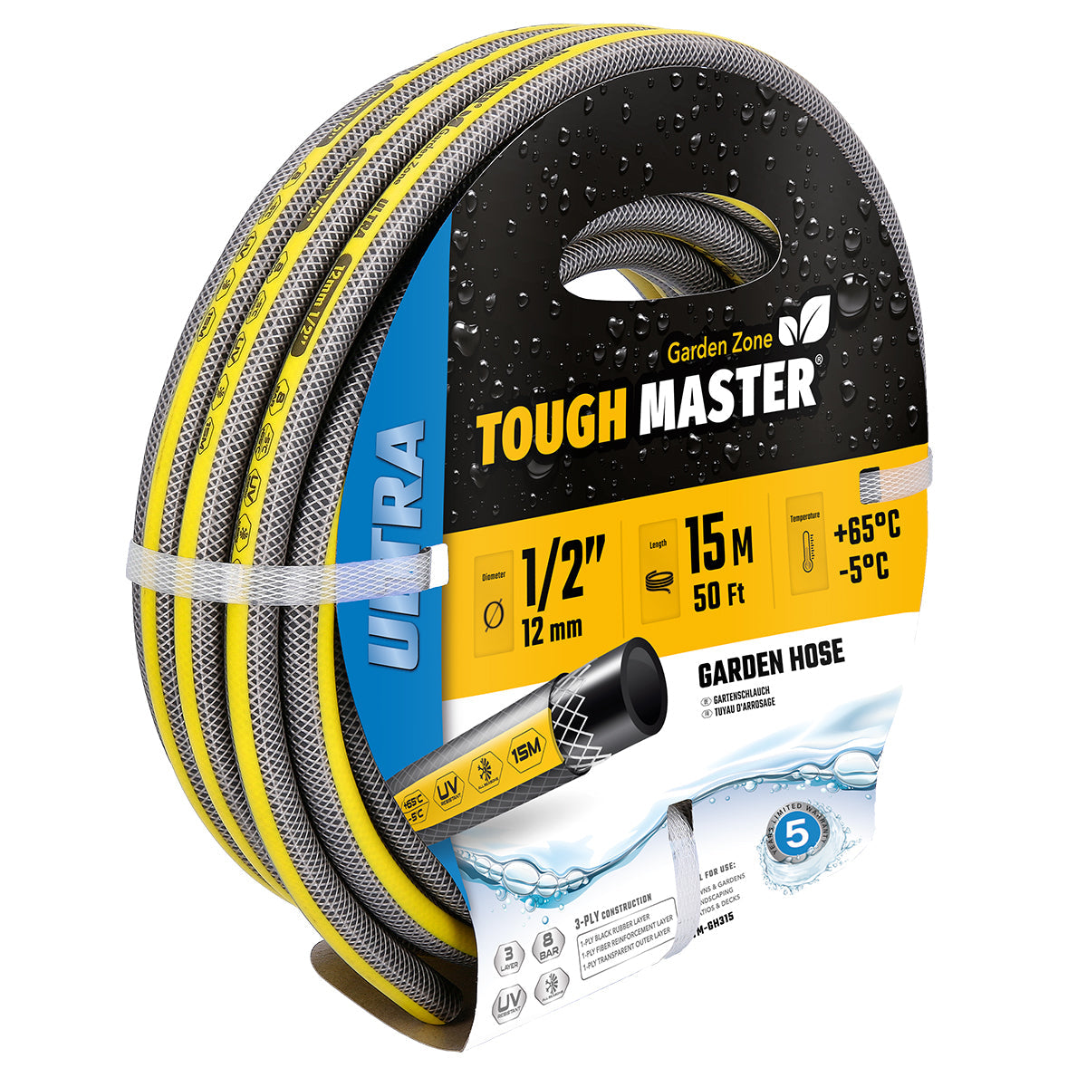 Reinforced garden watering hose, 15m. (-5°C to +65°C) Tough Master TM-GH315