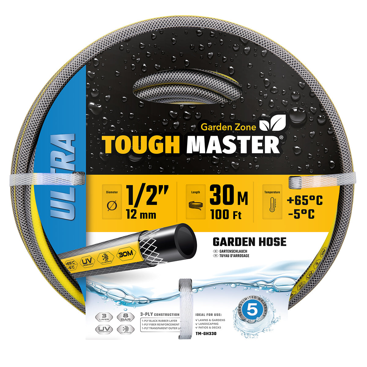 Reinforced garden watering hose, 30m. (-5°C to +65°C) Tough Master TM-GH330 