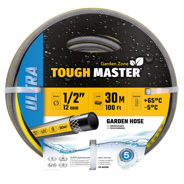 TOUGH MASTER Reinforcement 30m/100ft Flexible Pipe, 3 Ply Garden Hose Pipe