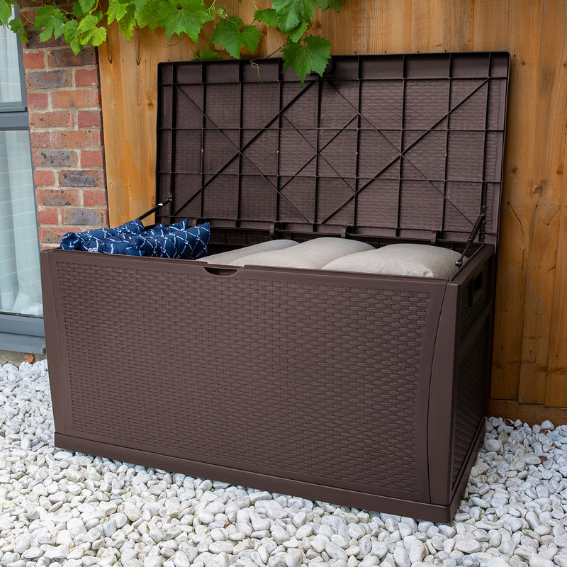 TOUGH MASTER Pneumatic Strut Outdoor Garden Storage Chest Cushion Box 460L Rattan Design Easy