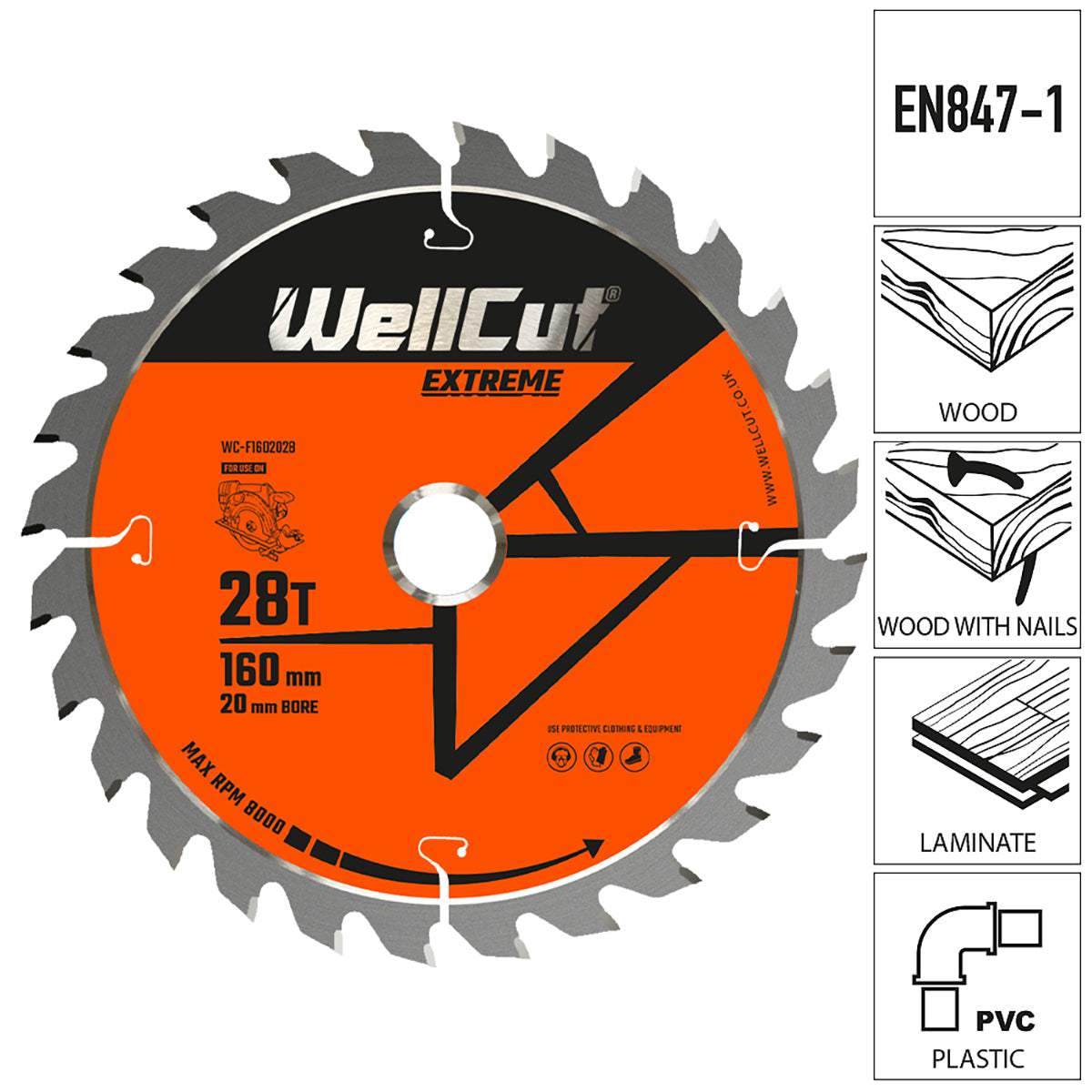 Diskinio pjūklo diskas, 160x20mm 28 dantų WellCut WC-F1602028