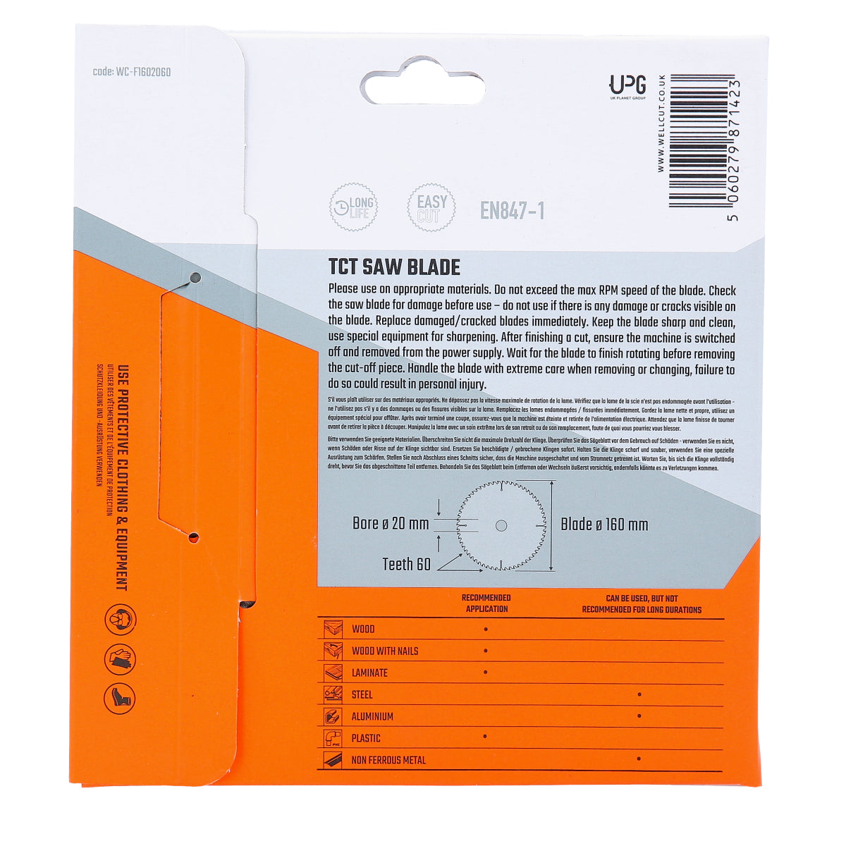 Circular saw blade, 160x20mm 60 teeth WellCut WC-F1602060