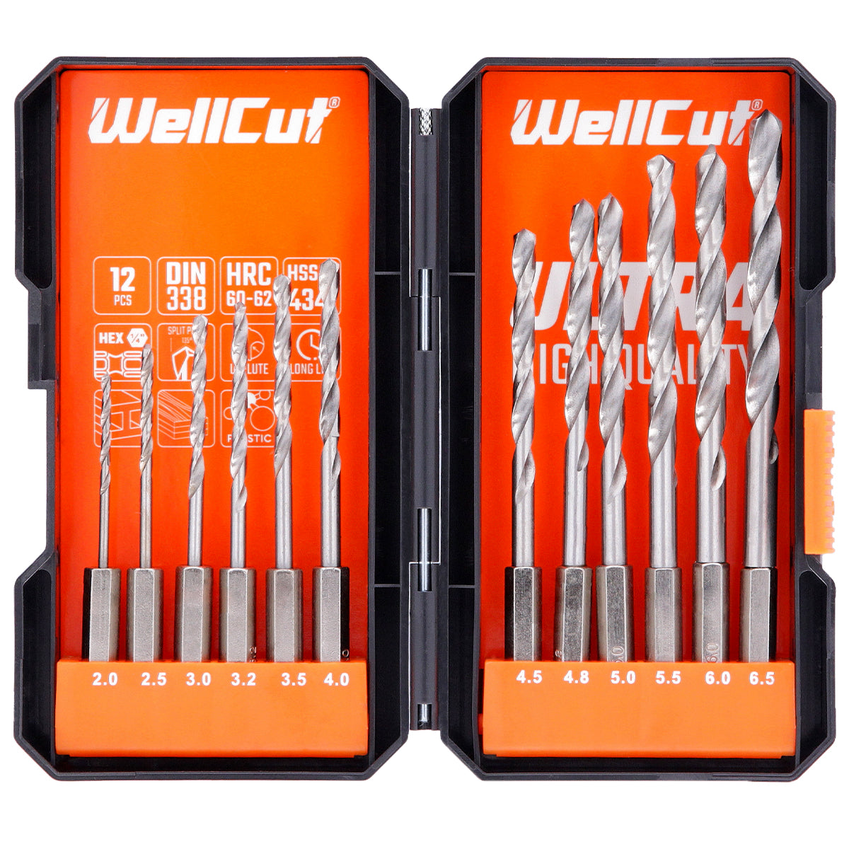 HSS Hex Drill Set 12 Pieces 2-6.5mm WellCut WC-HSS12HU