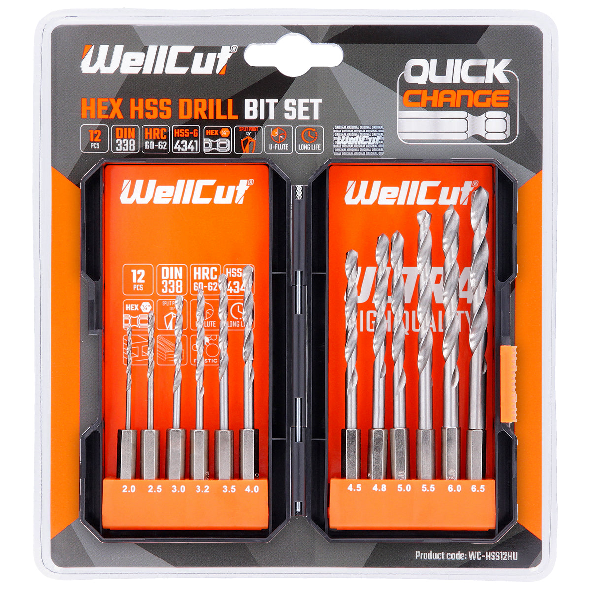 HSS Hex Drill Set 12 Pieces 2-6.5mm WellCut WC-HSS12HU