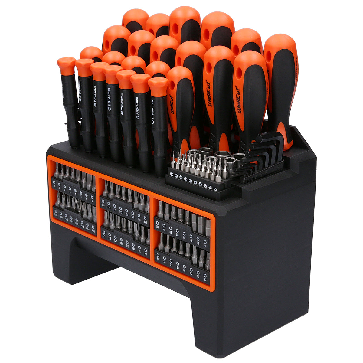 Set of screwdrivers and their bits with wall holder 114 pieces, WellCut WC-SDB114S