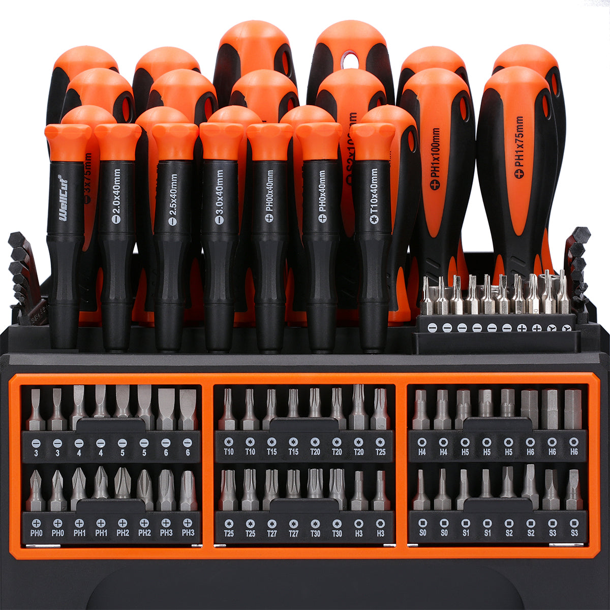 Set of screwdrivers and their bits with wall holder 114 pieces, WellCut WC-SDB114S