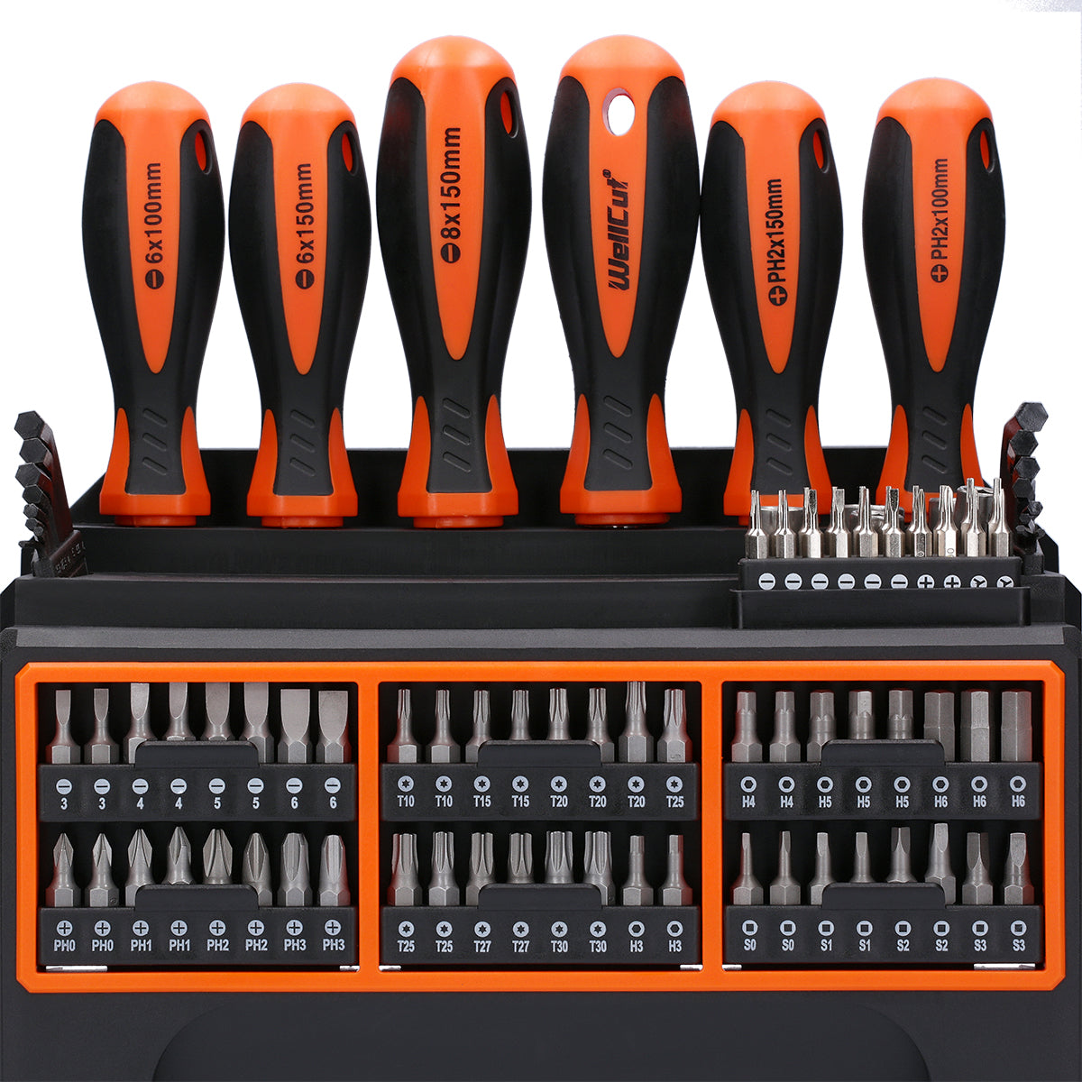 Set of screwdrivers and their bits with wall holder 114 pieces, WellCut WC-SDB114S