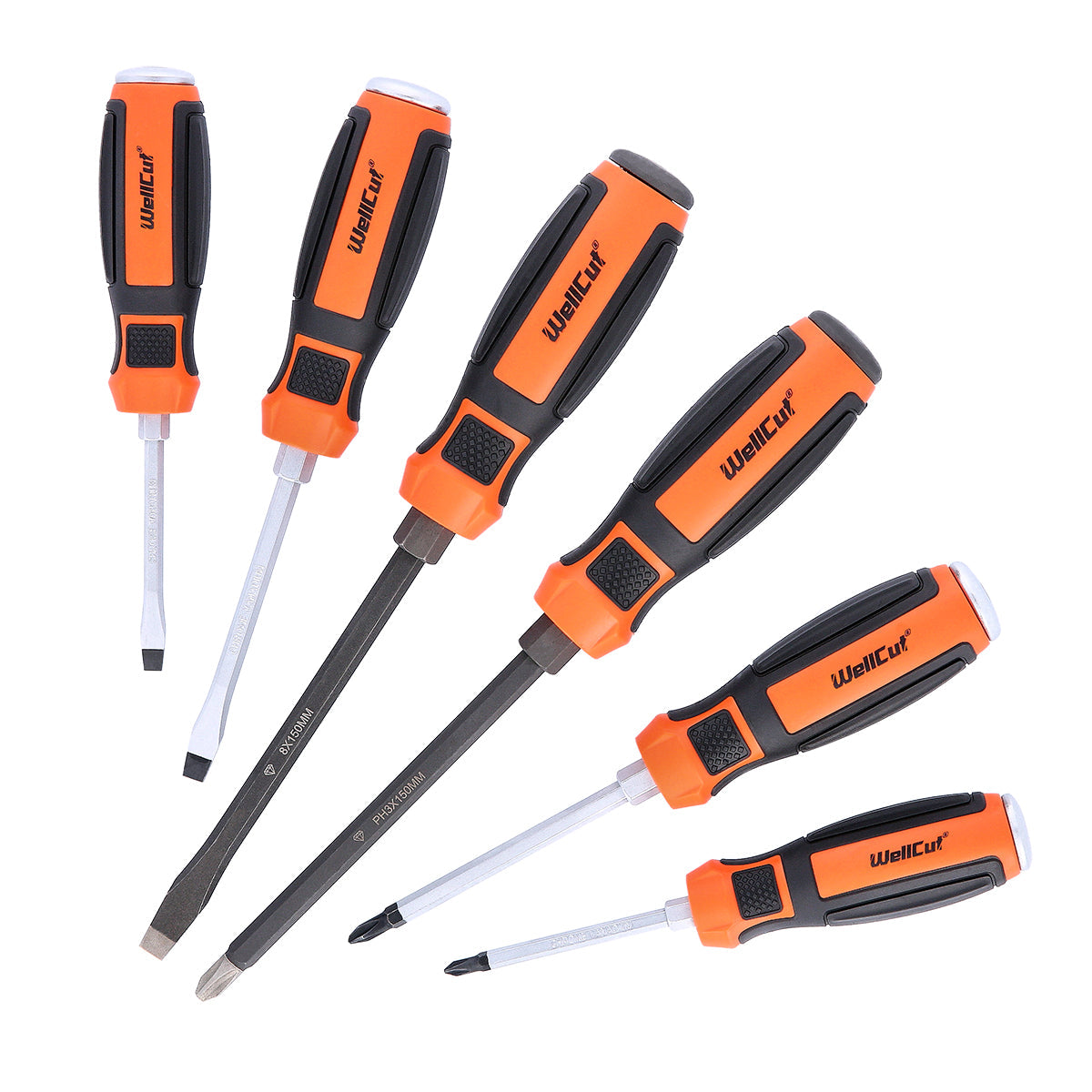 Screwdriver set 6 parts, with non-slip handle, forged WellCut WC-SDD6U