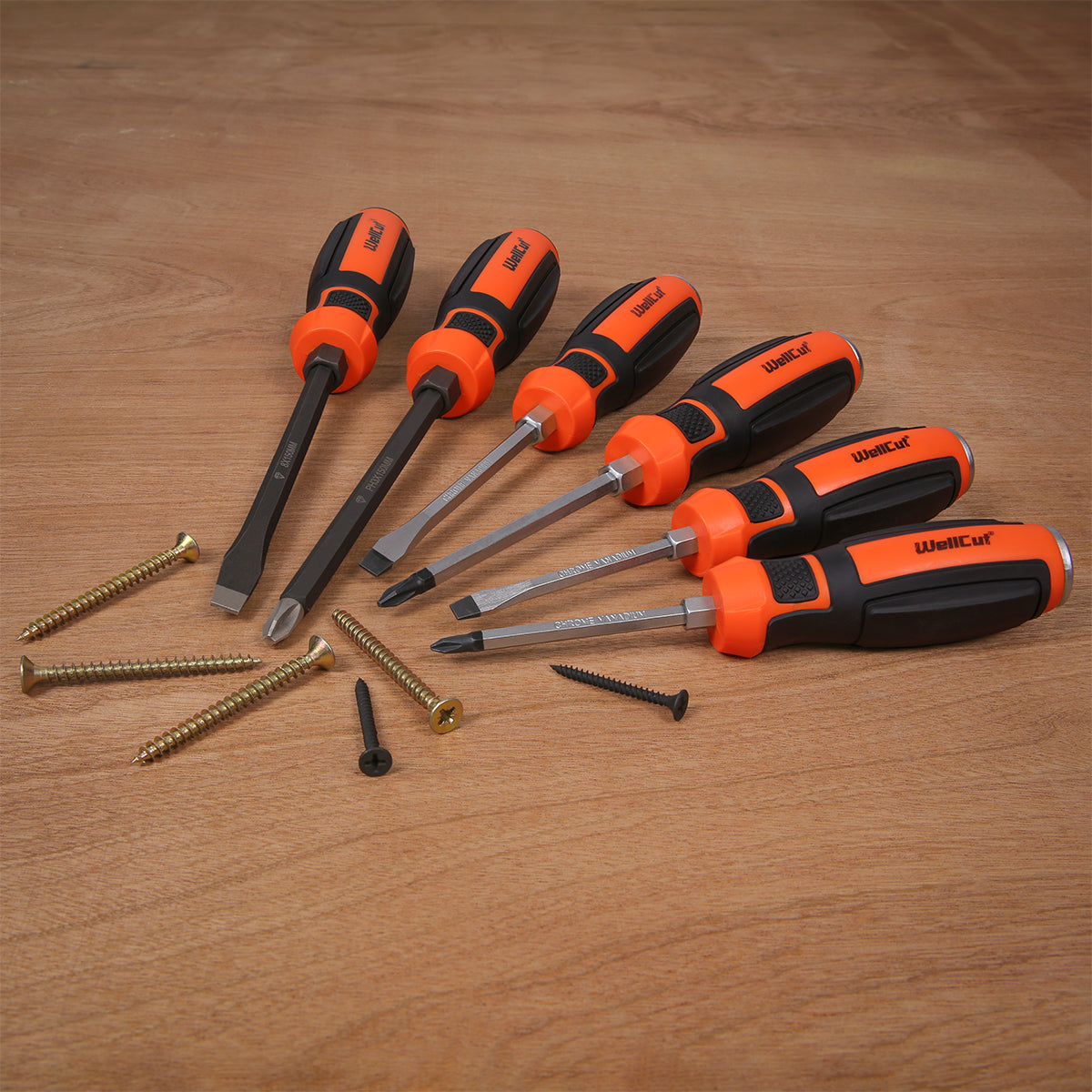 Screwdriver set 6 parts, with non-slip handle, forged WellCut WC-SDD6U