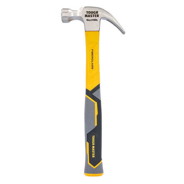 TOUGH MASTER® Claw Hammer Nail Puller Steel Curved Claw Framing Hammer in Yellow with Fiberglass Handle, Non-Slip Grip & Magnetic Holder - 16 Oz (TM-CCH16FM)
