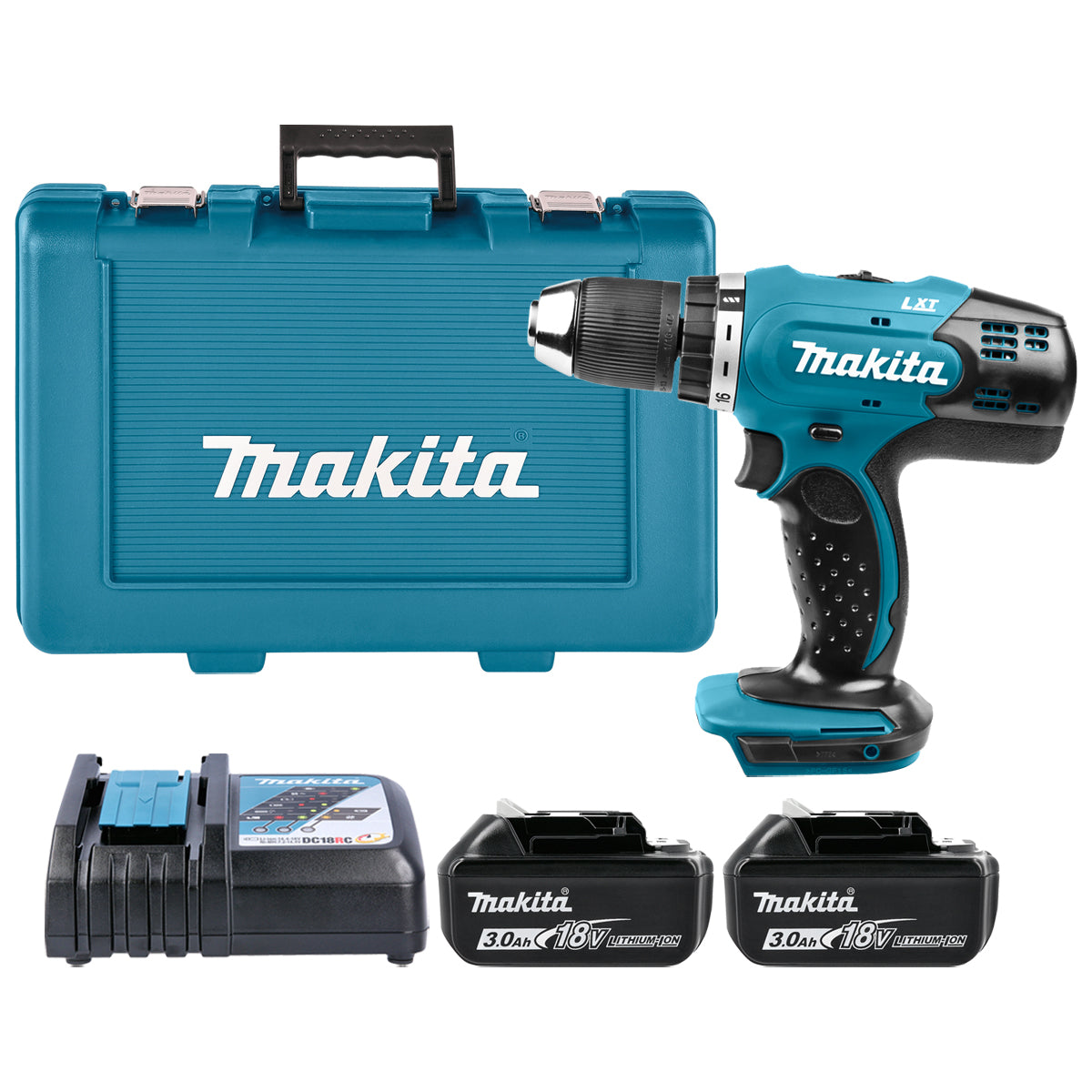 Makita DDF453RFE 18V LXT Cordless 2 Speed ​​Drill Driver With 2 x 3.0Ah Batteries, Charger &amp; Case 