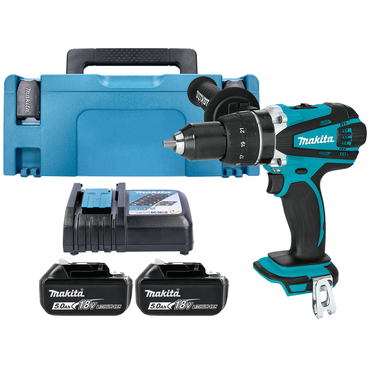 Makita DDF458RTJ 18V LXT Cordless 2 Speed ​​Drill Driver With 2 x 5.0Ah Batteries, Charger &amp; Case 