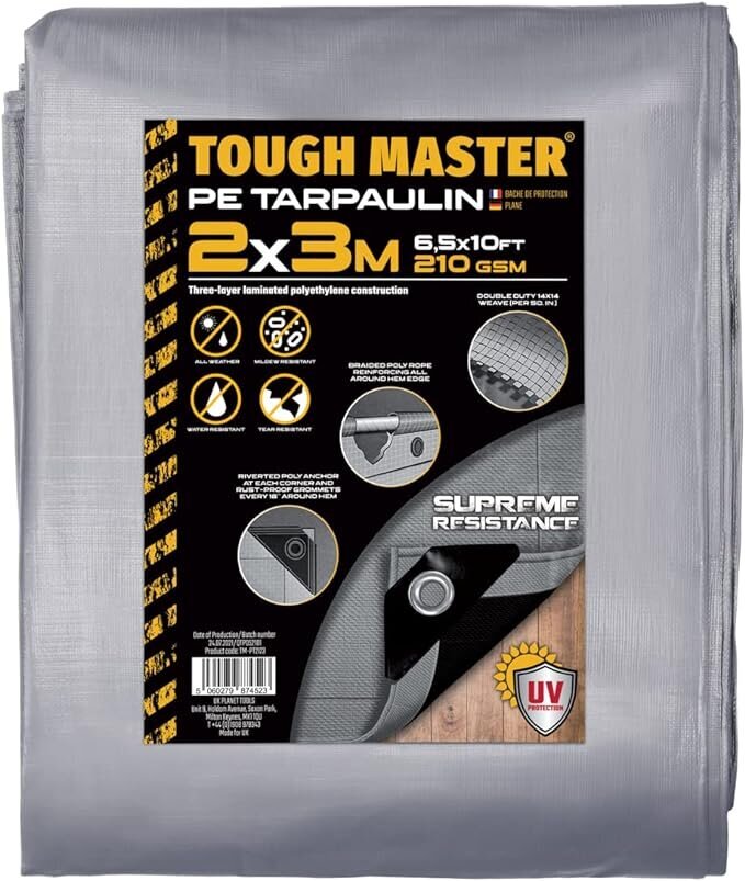 Reinforced garden Tarpaulin, tarpaulin 210gsm±3% Tough Master in various sizes from 2 to 15m 