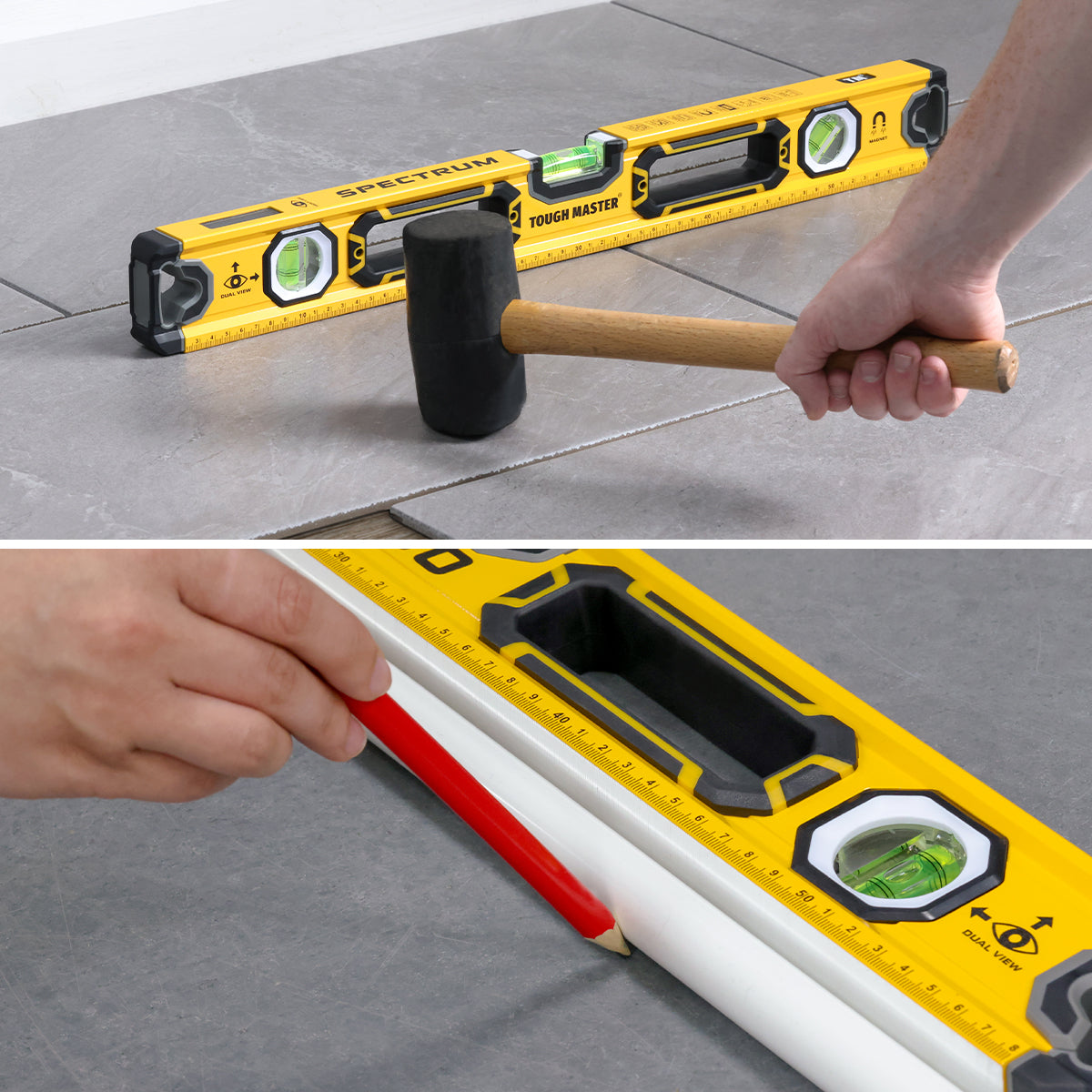 Tough Master 3 Piece PRO Spirit Level Set, Magnetic, 3 Vial High Accuracy, Front View Vial, Aluminum Shockproof Tool, 1200mm &amp; 600mm, 250mm