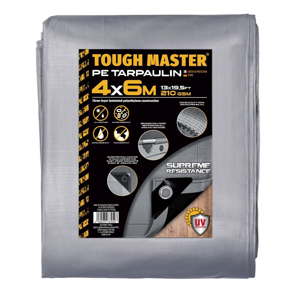 Reinforced garden Tarpaulin, tarpaulin 210gsm±3% Tough Master in various sizes from 2 to 15m 