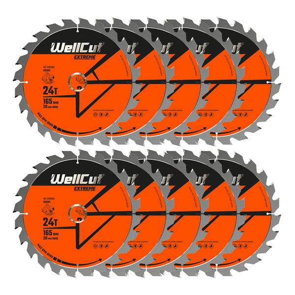 Diskinio pjūklo diskai, 10vnt 165x20mm 24 dantų WellCut WC-C1652024