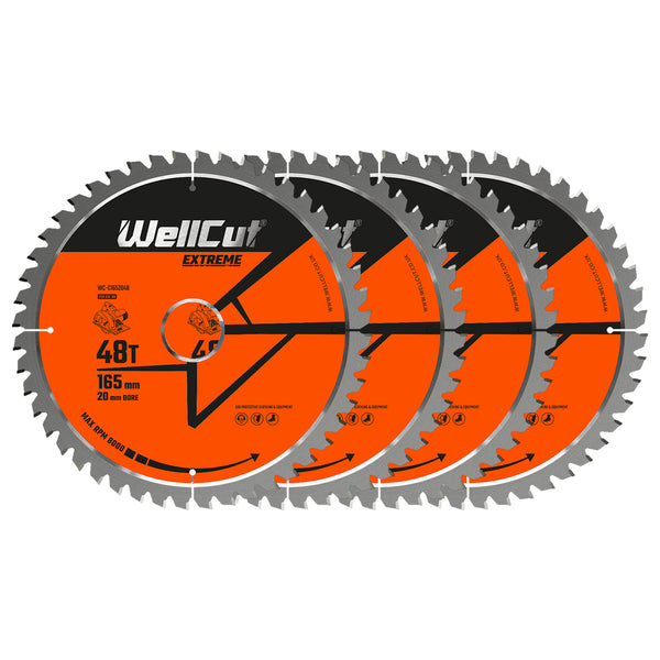 Diskinio pjūklo diskai, 4vnt 165x20mm 48 dantų WellCut WC-C1652048
