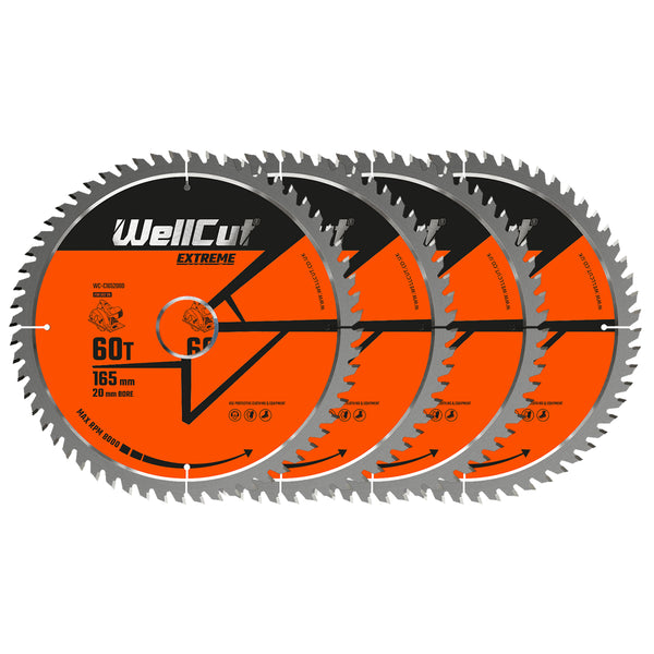 Diskinio pjūklo diskai, 4vnt 165x20mm 60 dantų WellCut WC-C1652060