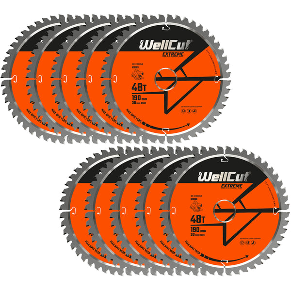 Diskinio pjūklo diskai, 10vnt 190x30mm 48dantų WellCut WC-C1903048