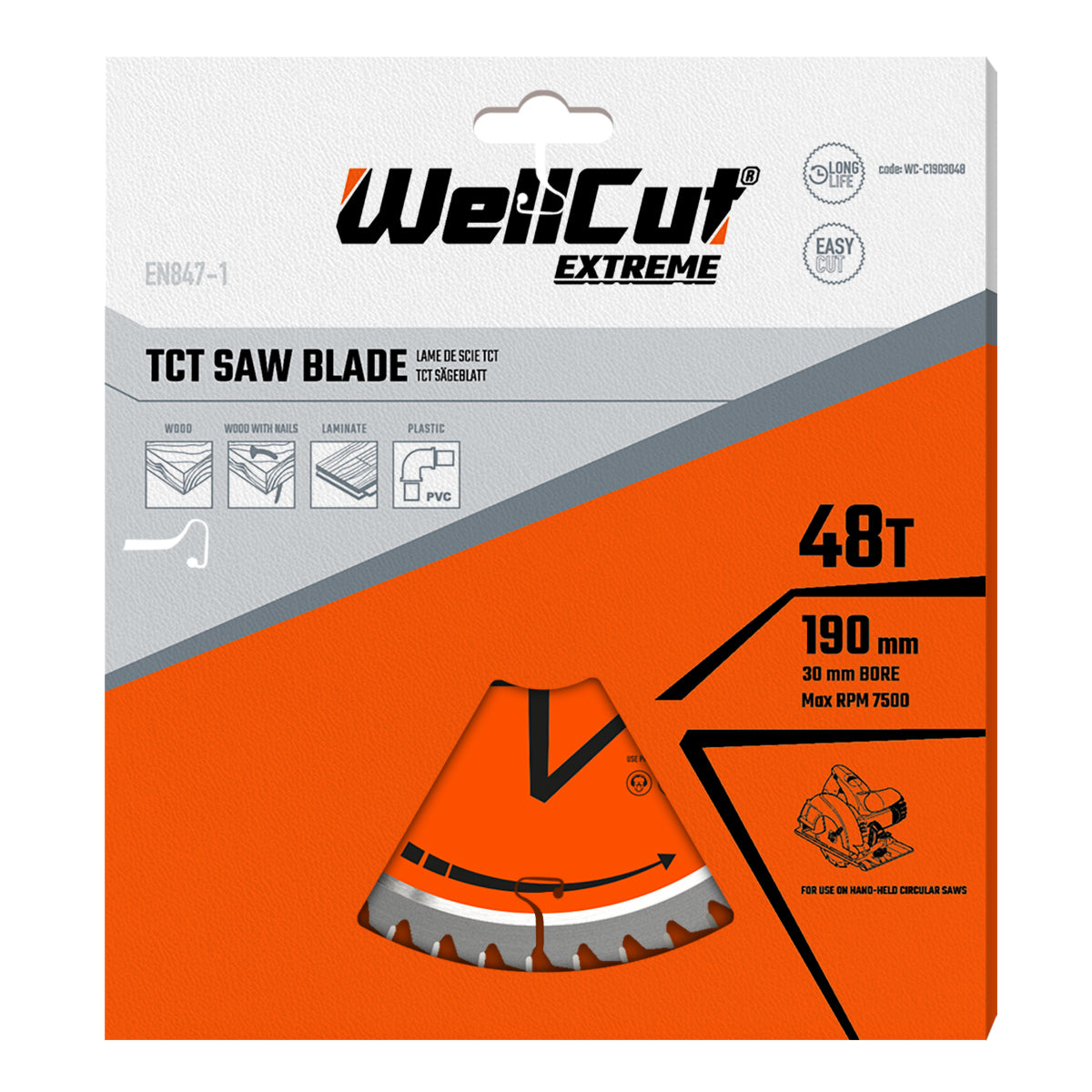 Circular saw blades, set of 2 190x30mm 48 and 60 teeth WellCut WC-C1903048