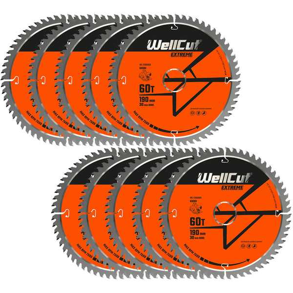 Diskinio pjūklo diskai, 10vnt 190x30mm 60 dantų WellCut WC-C1903060