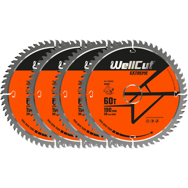 Diskinio pjūklo diskai, 4vnt 190x30mm 60 dantų WellCut WC-C1903060