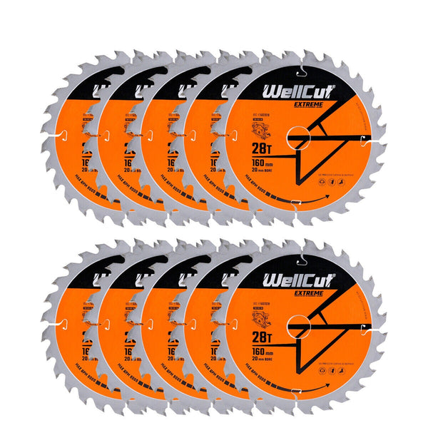 Diskinio pjūklo diskai, 10vnt  160x20mm 28 dantys WellCut WC-F1602028